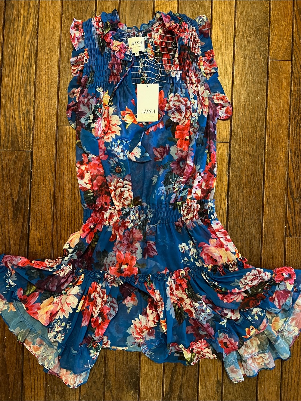 Misa Los Angeles Blue Floral SABRINA Dress XS NWT